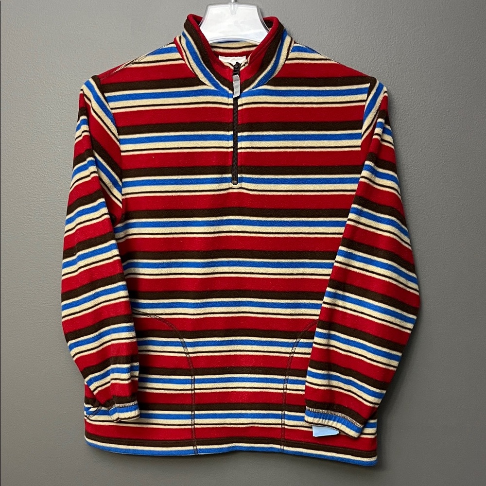 Hanna Andersson Kids 1/4 Zip Pullover Sweater - Red Blue Yellow Stripes - 10-12